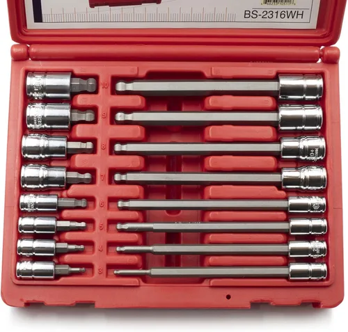 Miniatura 4 de Genius Tools Juego de dados hexagonales de 16 piezas de 1/4" y 3/8" Dr. Metric Wobble BS-2316WH