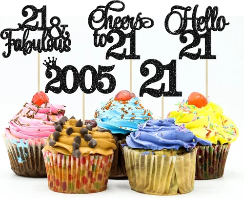 Miniatura 13 de Gyufise Paquete de 24 adornos negros para cupcakes de 10.º cumpleaños con purpurina negra 10 Ten Hello 10 Dights dobles desde 2015 para decoraciones