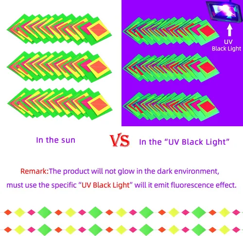 Miniatura 3 de Guirnalda de Papel Neón de 110 pies, Serpentinas Neón, Estrella Perforada, Decoraciones Neón de Luz Negra que Brillan para Fiestas, Reactivas a UV