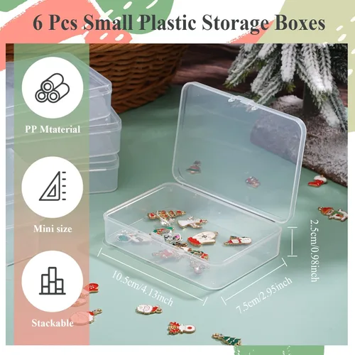 Miniatura 2 de 6 Paquetes Contenedores de Almacenamiento Pequeños Rectangulares de Plástico Transparente Caja Estuche con Tapa con Bisagras Organizador