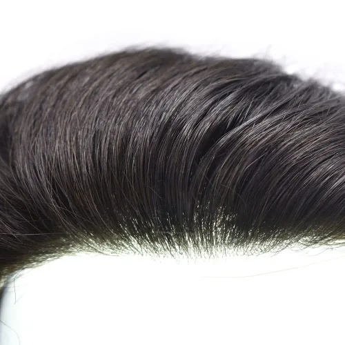 Miniatura 3 de Toupee para hombres, centro de encaje francés, extensiones de cabello humano, sistema de reemplazo de encaje con piel fina, prótesis de cabello gris