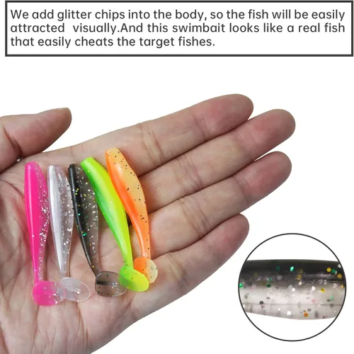 Miniatura 3 de MAFIMOEA - 50 señuelos de pesca suaves de plástico para cola de paleta, kit de cebos de natación para lubina, trucha, lucioperca, crappie, 5