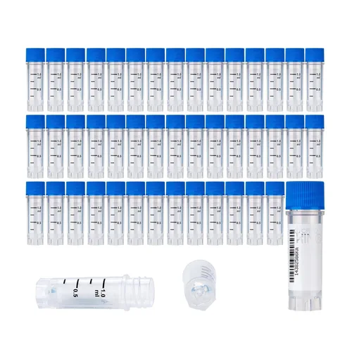 Miniatura 9 de Cryoviales de 0.0 fl oz, 25Pcs Cryotubes con código de barras lateral, frascos de esterilización con rosca externa, tubos de muestra con tapas Azul