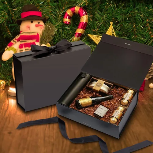 Miniatura 5 de DaiJoob Caja de regalo con tapa para regalos de 10.5 x 7.5 x 3.1 pulgadas con cinta y cierre magnético (paquete de 1) (negro)