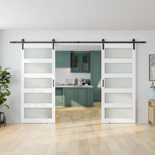 Miniatura 9 de SMARTSTANDARD Puerta de granero de vidrio de 36 x 84 pulgadas con kit de herramientas de 6.6 pies incluido, vidrio de 5 paneles, requiere montaje