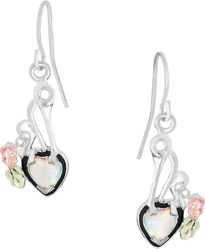 Miniatura 2 de Aretes antiguos de corazón de ópalo sintético, plata de ley, oro verde de 12 quilates y oro rosa negro colinas, Metal, Ópalo sintético