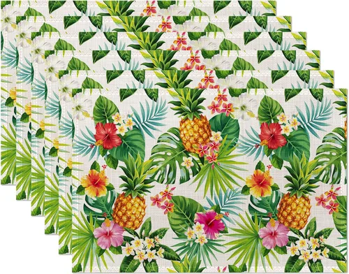 Miniatura 15 de Juego de 6 manteles individuales con diseño de helechos tropicales, con hojas florales botánicas, antideslizantes, resistentes al calor, lavables