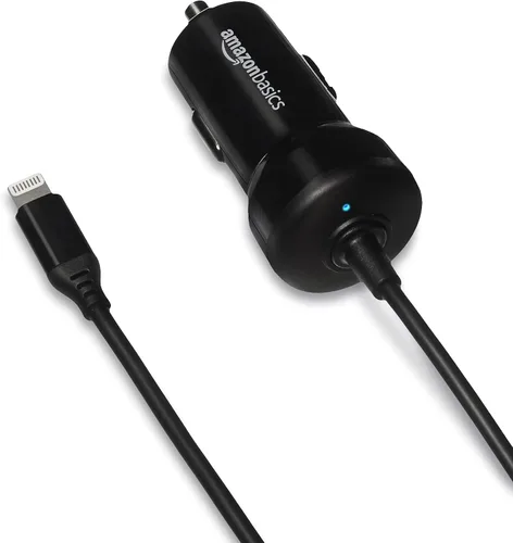 Miniatura 4 de Amazon Basics Cargador de coche de carga rápida de 12 W (5 V, 2.4 A) con cable Lightning en espiral para iPhone, iPad y dispositivos Apple, 1.5