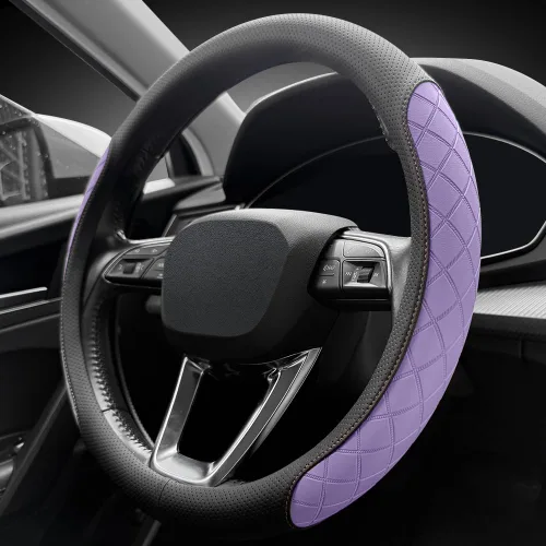 Miniatura 10 de LKWLIKEI - Funda para volante de piel Nappa, diseño elegante, patrón a cuadros, antideslizante, resistente al desgaste, mejora la comodidad de Negro