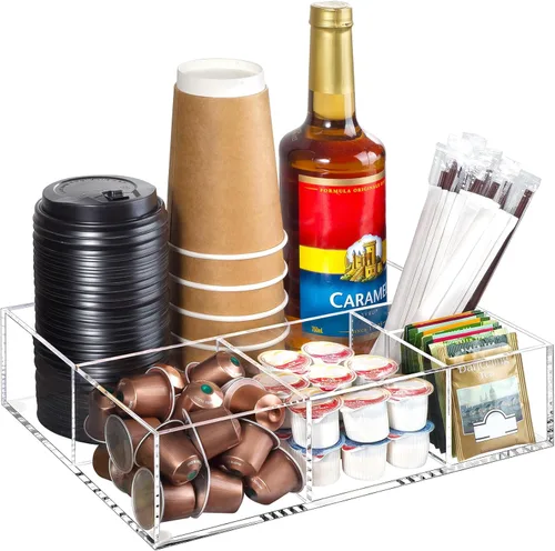Miniatura 8 de BEYGORM Organizador de estación de café acrílico para mostrador, accesorios transparentes de almacenamiento de aperitivos y té para cápsulas Kcup