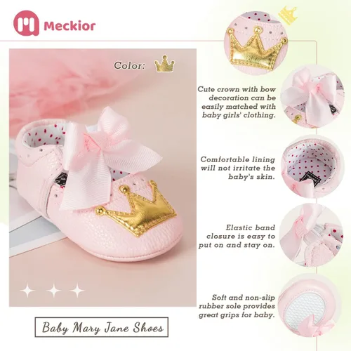 Miniatura 5 de Meckior - Zapatos para bebé con suela suave, diseño floral brillante de princesa estilo Mary Jane para bebé recién nacida, zapatos para vestido
