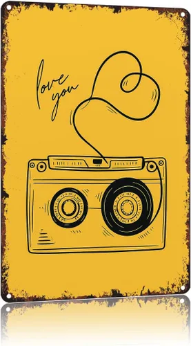 Vintage Music Cassette Poster Retro Mixtape Funny Love You Music Metal Sign 8x12 Inch For Bathroom Bedroom Home Wall Decor