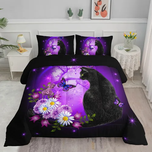 Miniatura 33 de Axolotl - Juego de ropa de cama para niños con diseño de gatos de dibujos animados tamaño individual, juego de edredón con líneas degradadas y lindo