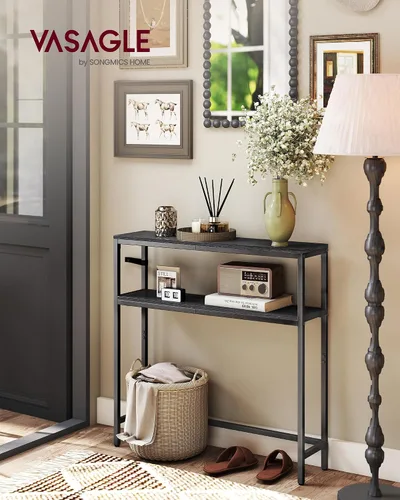 Miniatura 2 de VASAGLE Mesa consola, mesa de sofá estrecha de 2 niveles con 2 estantes, 7.9 x 31.5 x 31.5 pulgadas, para sala de estar, pasillo, entrada, gris
