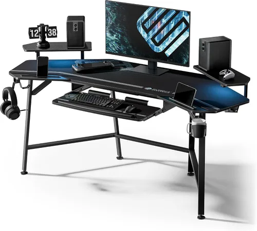 EUREKA ERGONOMIC Aero - Escritorio para videojuegos de 72 pulgadas con bandeja para teclado, escritorio grande para computadora con luces LED,