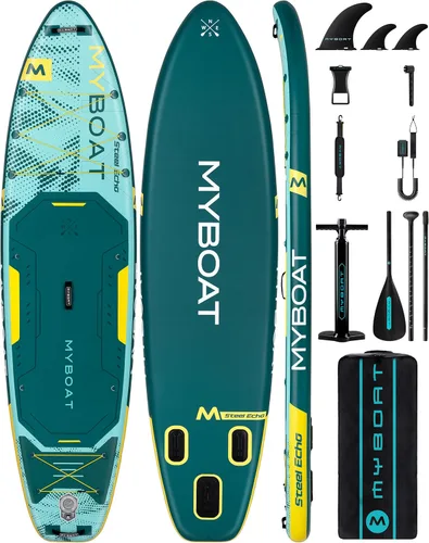 Miniatura 11 de MYBOAT Tabla de remo inflable extra ancha de 11 pies y 6 pulgadas x 34 pulgadas x 6 pulgadas, tabla de remo de pie para pesca, tabla de sup con 3