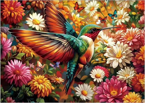 Rompecabezas de flores coloridas de colibrí, 1000 piezas para adultos, pájaro, girasol, mariposa, naturaleza, rompecabezas de plantas, primavera,