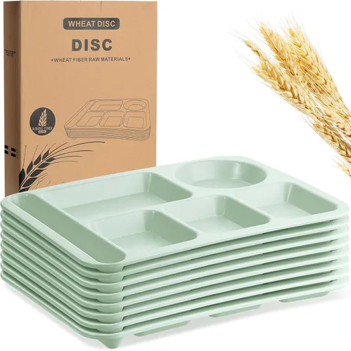 Miniatura 17 de Pinkunn 8 platos divididos irrompibles grandes de 14 pulgadas para niños y adultos, bandeja de paja de trigo apta para lavavajillas, microondas
