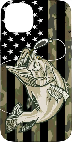 Miniatura 15 de Funda de camuflaje para iPhone 16, diseño de bandera estadounidense, pescador, pescador, camuflaje