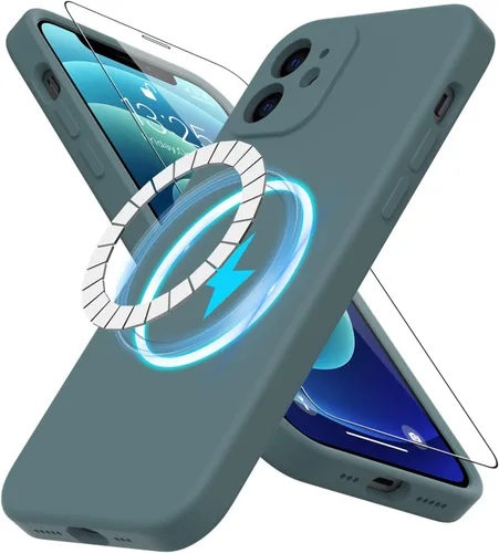 Miniatura 63 de DEENAKIN Funda magnética de silicona para iPhone 12 Pro con protector de pantalla, compatible con MagSafe, protección de cámara, funda protectora