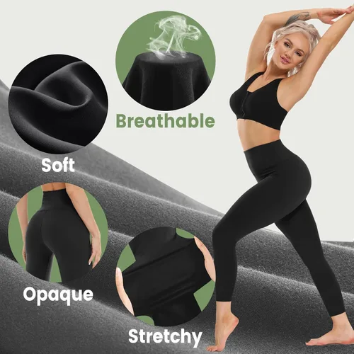Miniatura 2 de Opuntia Paquete de 5 leggings para mujer, cintura alta, control de abdomen, pantalones de yoga negros suaves para entrenamiento, atletismo