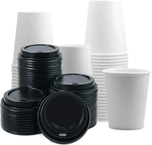 Miniatura 6 de Vasos desechables de papel blanco con tapas blancas, tazas de café con tapas, 400 juegos (8 onzas)