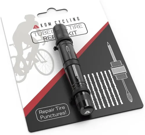 KOM Cycling Kit de reparación de neumáticos sin cámara para bicicletas, 8 colores, corrige pinchazos de neumáticos de bicicleta de montaña y Negro