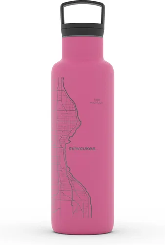Miniatura 180 de Well Told Botella de agua aislada con mapa de Washington DC grabado, botella de acero inoxidable grabada (21 onzas, blanco) botella aislada de mapa