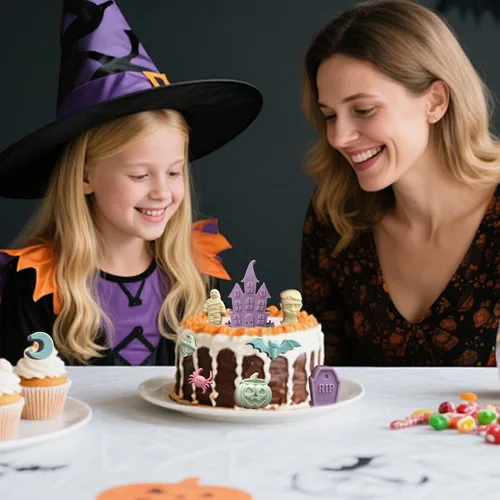 Miniatura 7 de Sidosir 2 moldes de silicona para gomitas de chocolate con castillo de Halloween, calabaza, murciélago, araña para postre de mousse, momia