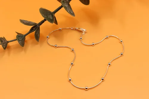 Miniatura 3 de PORI JEWELERS Tobillera de serpiente de plata de ley con cuentas de bola - para mujer - Cerradura de langosta - Hecho en Italia, Metal