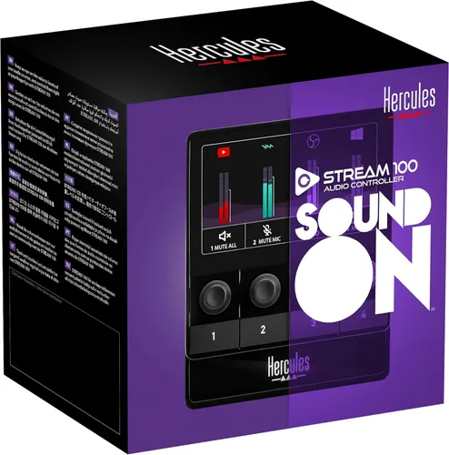 Miniatura 6 de Hercules Stream 100, mezclador de audio para creadores de contenido, streaming y juegos, hasta 8 pistas, pantalla LCD, 4 botones de acción e