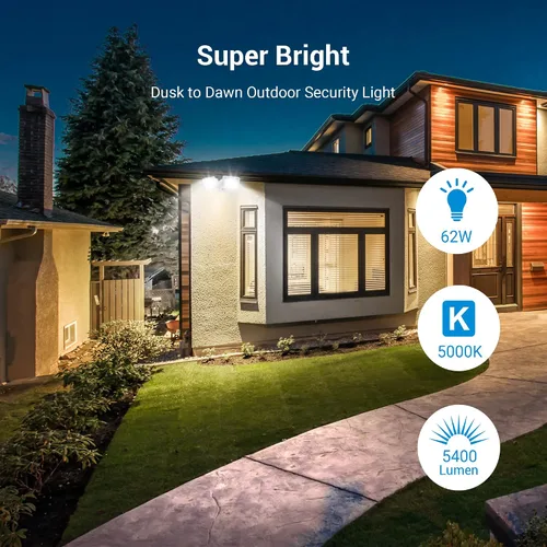 Miniatura 2 de DEWENWILS Luz de inundación LED de 5400LM del anochecer al amanecer al aire libre, 62W 5000K luz de seguridad LED con fotocélula IP65, impermeable