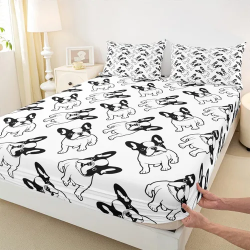 Miniatura 4 de Manfei Juego de sábanas de dibujos animados para niños, tamaño individual, bonito juego de ropa de cama de animales y mascotas, decoración