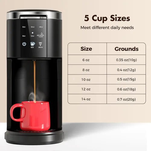 Miniatura 6 de Electactic Cafetera de una sola porción, cafetera 2 en 1 para K-Cup y café molido, tamaños de preparación de 6 a 14 onzas, cafeteras en cápsulas