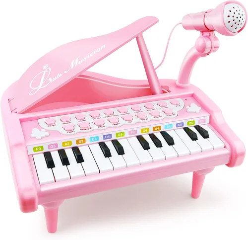 Miniatura 9 de Love & Mini - Piano/teclado de juguete para niños de 3 a 5 años como regalo de cumpleaños, con 24 teclas, color rosa; instrumento musical de juguete