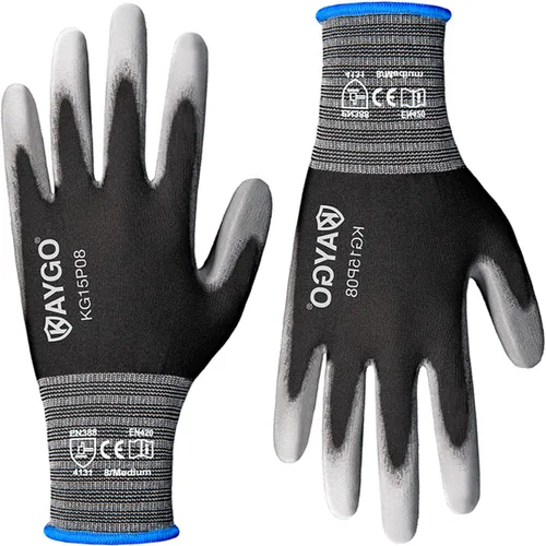 Miniatura 12 de KAYGO KG15P - Guantes de trabajo con revestimiento de poliuretano, nailon Lite, para la seguridad, revestimiento de poliuretano gris, muñeca de Azul