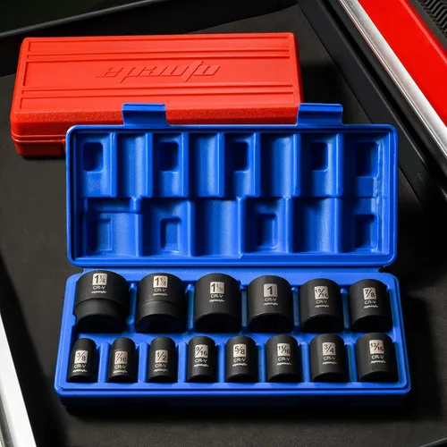 Miniatura 6 de EPAuto Juego de dados de impacto SAE poco profundos de 1/2 pulgada, CRV, 6 puntos, 14 dados
