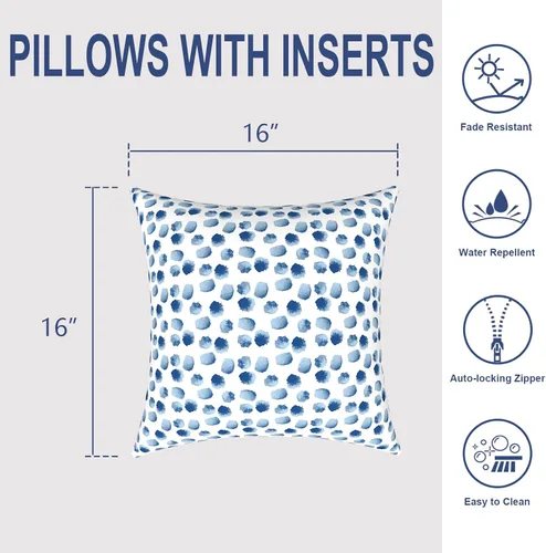 Miniatura 434 de Juego de 2 almohadas para exteriores de 16 x 16 pulgadas, repelentes al agua con interiores, para muebles de patio, hogar, jardín, geometría bohemia