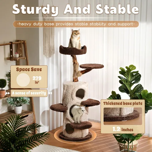 Miniatura 5 de Árbol Moderno para Gatos de Interior, Torre Casa del Árbol de Lujo para Gatos de 54.7'' de Alto con Postes Rascadores de Madera para Decoración