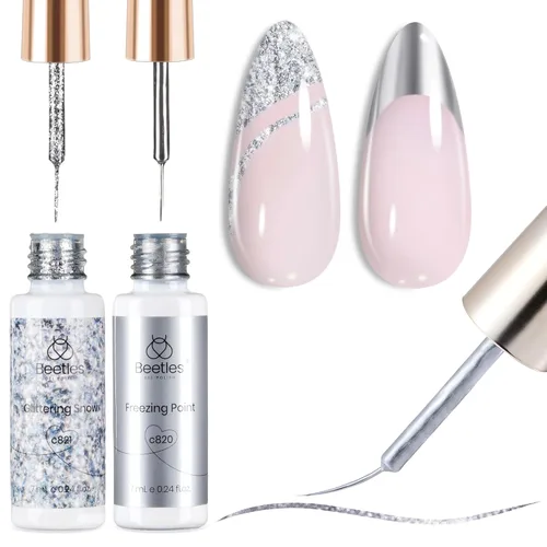 beetles Esmalte de Uñas en Gel Delineador para Arte de Uñas - 2 Piezas Esmalte de Uñas en Gel con Purpurina Reflectante, Esmalte de Uñas Delineador