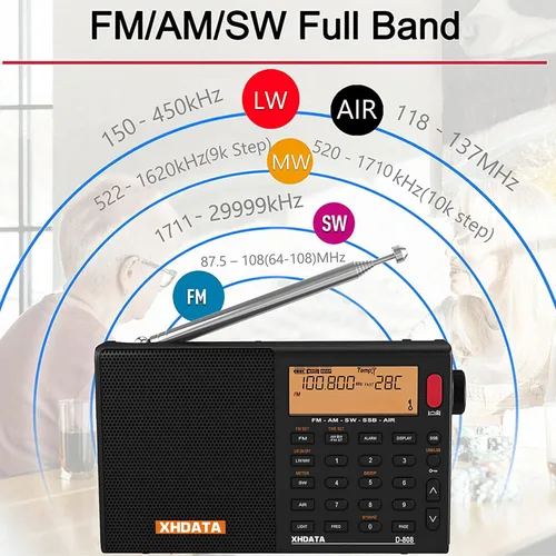 Miniatura 2 de XHDATA D808 Radio Portátil AM FM SW LW Banda Aérea de Onda Corta SSB RDS Radio Digital Multi Banda con Altavoz, Pantalla LCD, Despertador, Antena