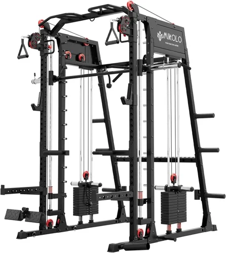 Miniatura 10 de Mikolo M4 2.0 Standard/Ultra/Elite Smith Machine, estante para sentadillas de 2200 libras con sistema LAT-Pull Down y máquina cruzada de cables