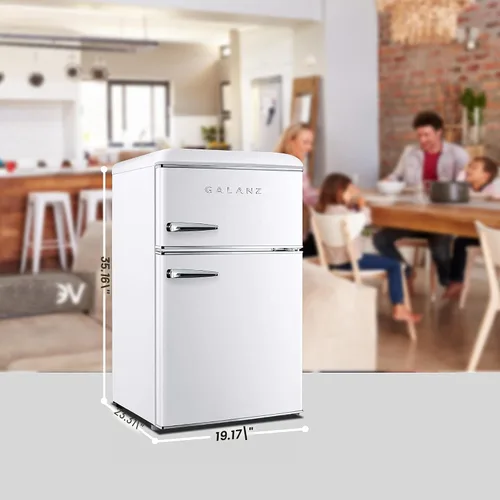 Miniatura 6 de Galanz GLR31TWEER - Refrigerador compacto retro de doble puerta, minirefrigerador con termostato mecánico ajustable y congelador, color blanco, 3.1