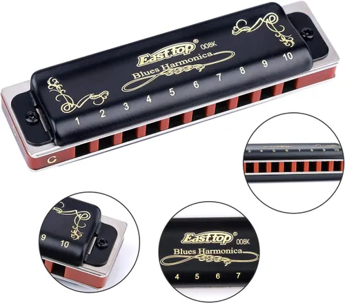 Miniatura 6 de Juego de Armónicas Easttop 7 Teclas en Clave de A B C D E F G 10 Agujeros 20 Tonos con Bolsa y Paño de Limpieza para Adultos, Jugadores