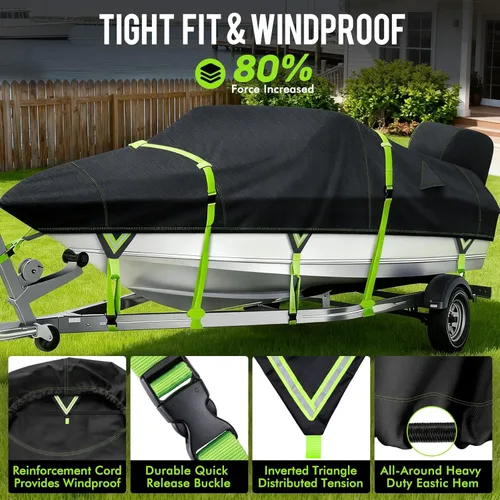 Miniatura 5 de Funda impermeable 1200D para lancha con cubierta de motor, lona marina teñida en solución, cubierta de lancha remolcable de 17 a 19 pies para 17