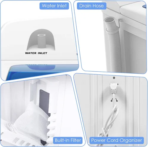 Miniatura 4 de RELAX4LIFE Lavadora y centrifugadora portátil de 20 libras de capacidad, temporizador, mini lavadora y secadora semiautomática para apartamento