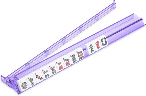 Miniatura 8 de Soporte y empujador todo en uno para Mahjong, combo de soporte y empujador de acrílico transparente, soportes modernos para fichas de Majiang Morado