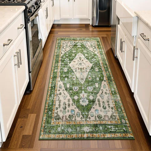 Miniatura 70 de Lahome Alfombra tribal bohemia de 2 x 3 pies, alfombra verde pequeña para entrada, suave, antideslizante, lavable, alfombra de baño bohemia de pelo