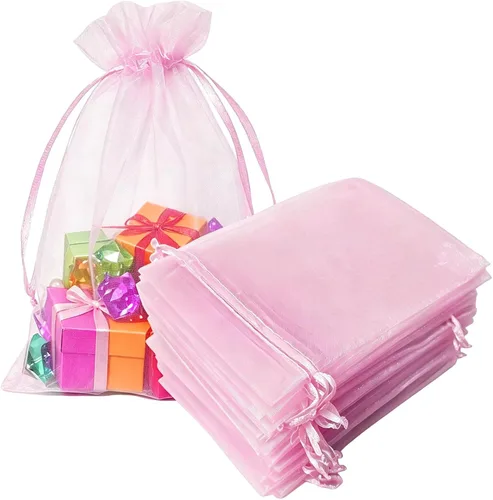 Miniatura 36 de 100 bolsas de organza con cordón de regalo para joyas, galletas, malla de tela transparente de 5 x 7 pulgadas, bolsa reciclable duradera para baby