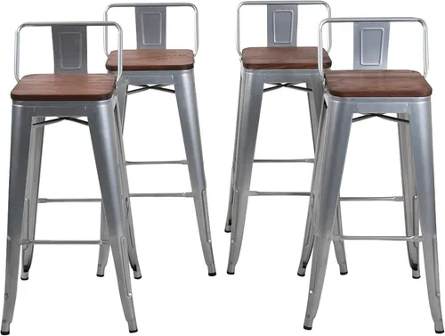 Miniatura 18 de Changjie Furniture - Juego de 4 sillas altas de metal con diseño industrial para barra de cocina o bar con respaldo bajo, Metal, Negro, 18 pulgadas